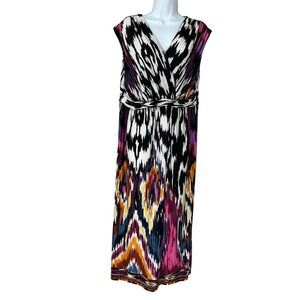 Chicos Womens Size 3 US XL Multicolor Ikat Print Sleeveless Maxi Dress V-Neck